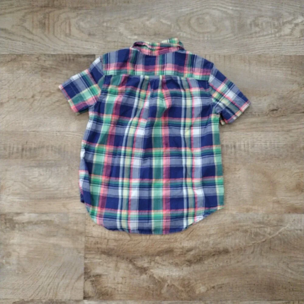 Ralph‎ Lauren boy's madras plaid button front short sleeve shirt Sz 4